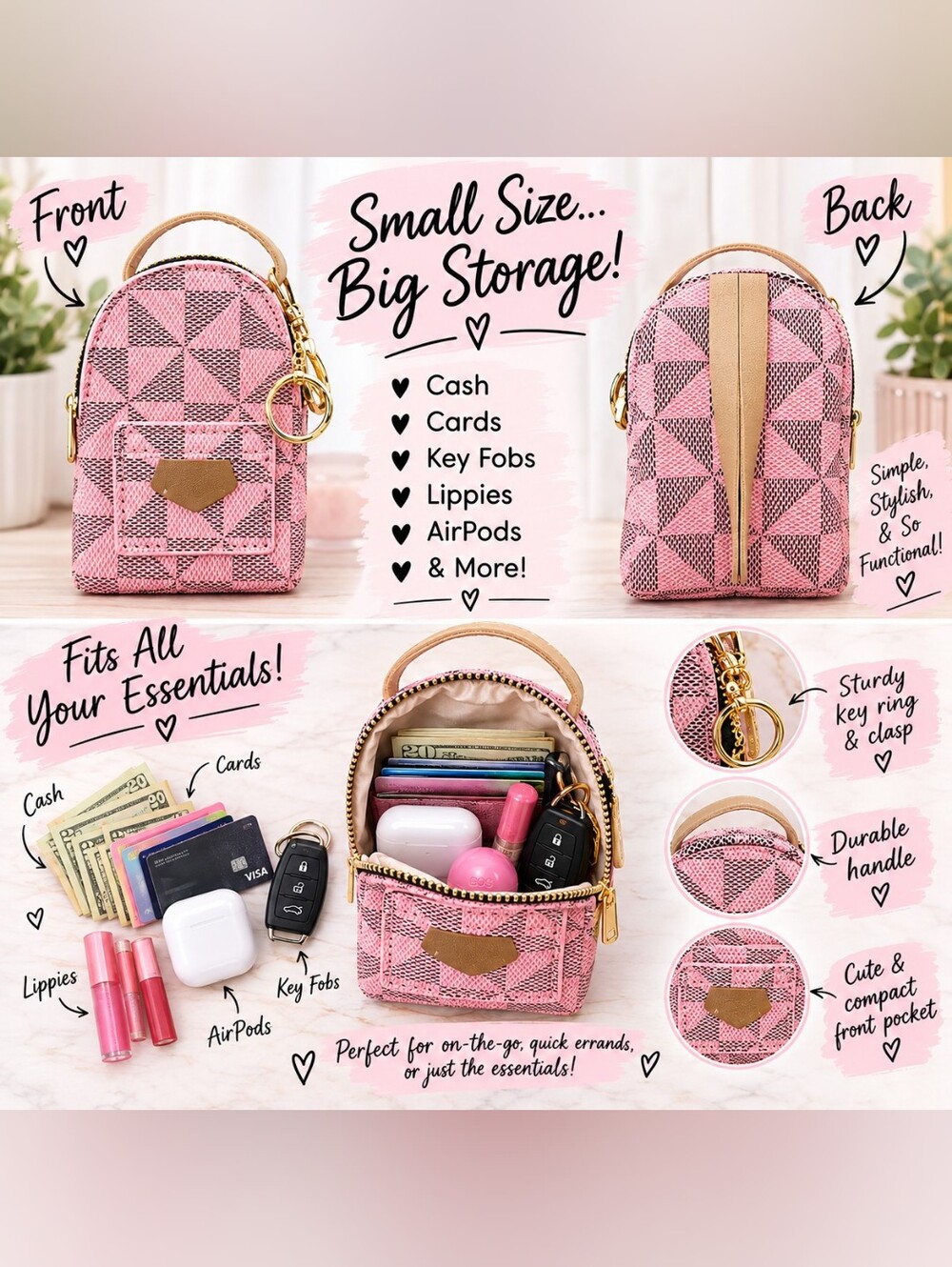 Mini Backpack Keychain Pouch β Cute & Compact! 4 Colors - Picture 2 of 3